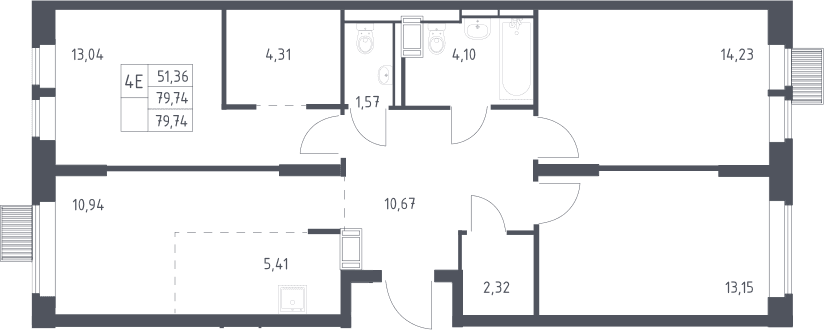 Планировка: Квартира евро-4 79,7 м² в ЖК «Большое Путилково»