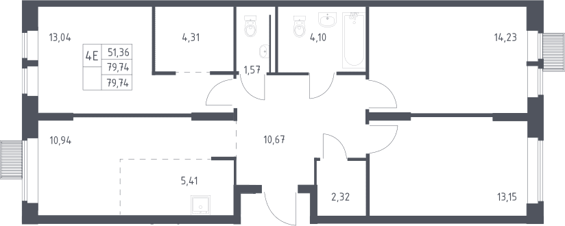Планировка: Квартира евро-4 79,7 м² в ЖК «Большое Путилково»