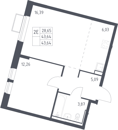 Планировка: Евродвушка 43,6 м² в ЖК «Молжаниново»
