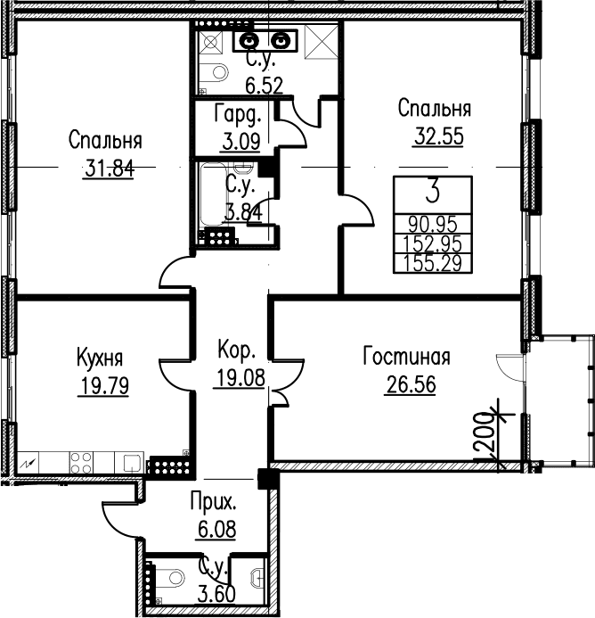 Планировка: Квартира евро-4 153,4 м² в ЖК «Neva Haus»