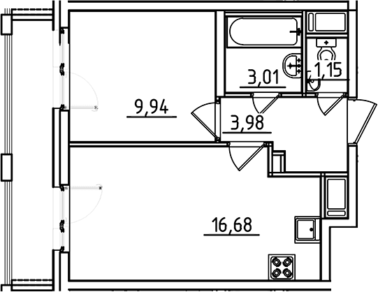 Планировка: Евродвушка 34,8 м² в ЖК «Старлайт»
