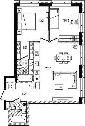 Планировка: Евротрёшка 64,7 м² в ЖК «Репаблик»