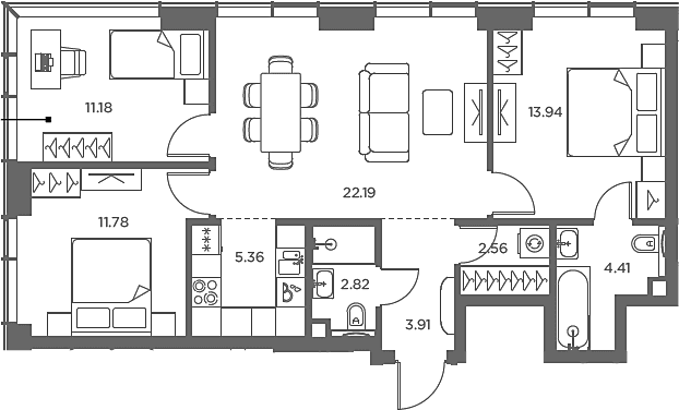 Планировка: Квартира евро-4 78,2 м² в ЖК «TATE»