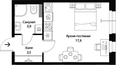 Планировка: Студия 24,7 м² в ЖК «Экография»
