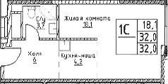 Планировка: Студия 32 м² в ЖК «Наметкин Тауэр»
