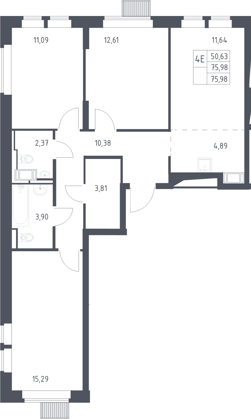 Планировка: Квартира евро-4 76 м² в ЖК «Большое Путилково»