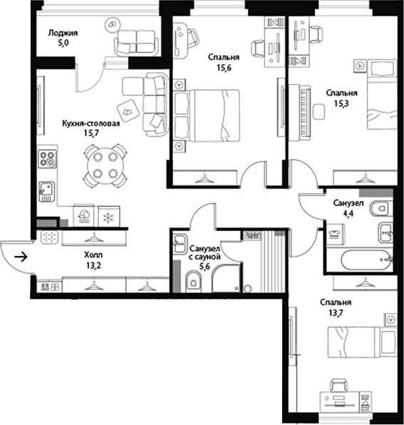 Планировка: Квартира евро-4 83,5 м² в ЖК «Экография»