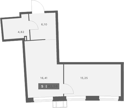 Планировка: Евродвушка 42,6 м² в ЖК «Аквилон Рива»