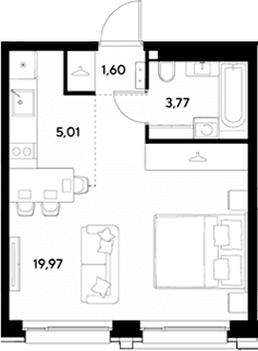 Планировка: Студия 30,4 м² в ЖК «ЭВО»