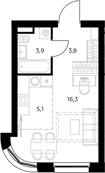 Планировка: Студия 29,5 м² в ЖК «Адмирал»