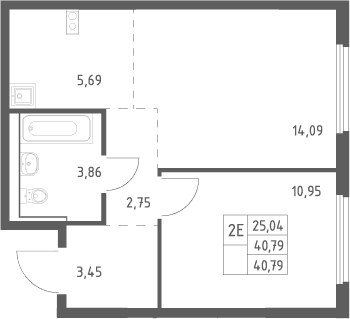 Планировка: Евродвушка 40,8 м² в ЖК «Пригород Лесное»
