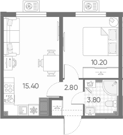 Планировка: Евродвушка 32,2 м² в ЖК «Зеркальный ручей»