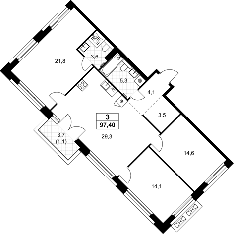 Планировка: Квартира евро-4 96,3 м² в ЖК «Хольм»