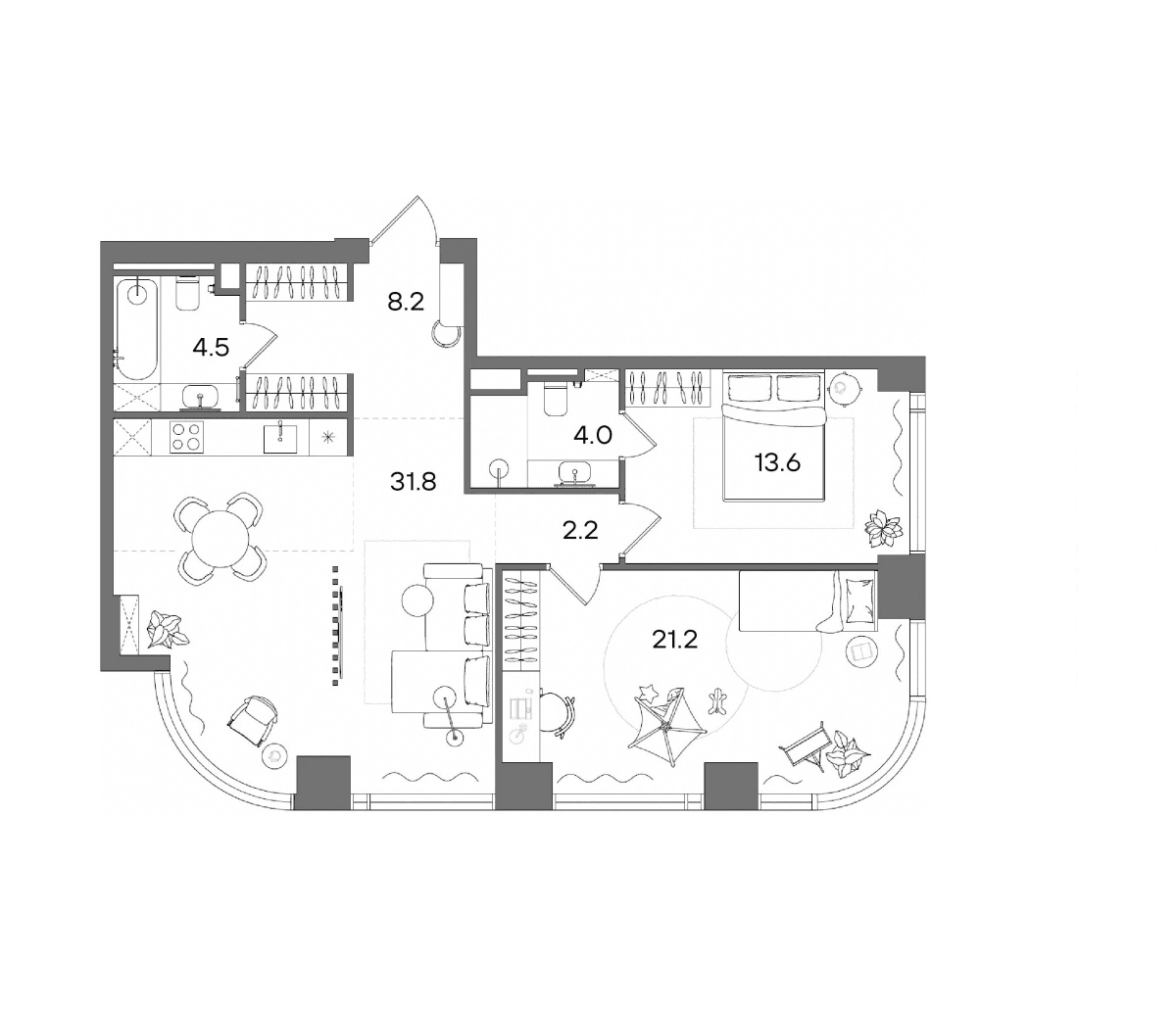 Планировка: Евротрёшка 85,5 м² в ЖК «СТОУН Блик»