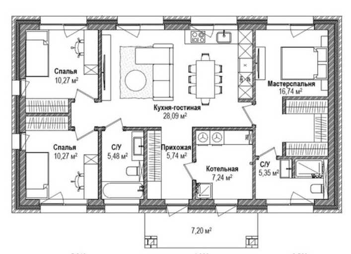 Планировка: Коттедж 107,8 м² в ЖК «Коттеджный поселок Форест»