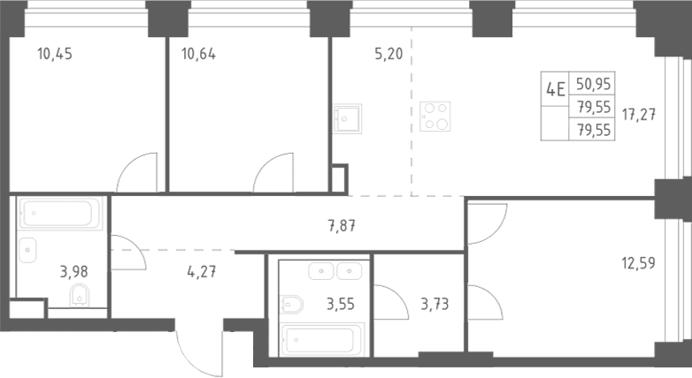 Планировка: Квартира евро-4 79,6 м² в ЖК «НОВА»