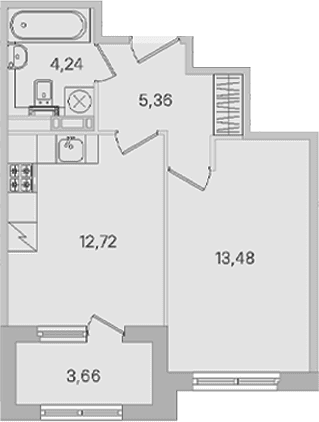 Планировка: 1-комнатная квартира 35,8 м² в ЖК «Дубровский»
