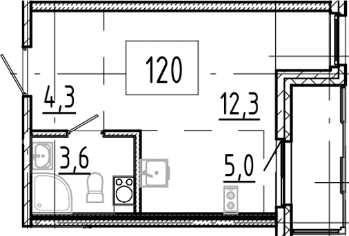 Планировка: Студия 25,2 м² в ЖК «Клюква.Парк»