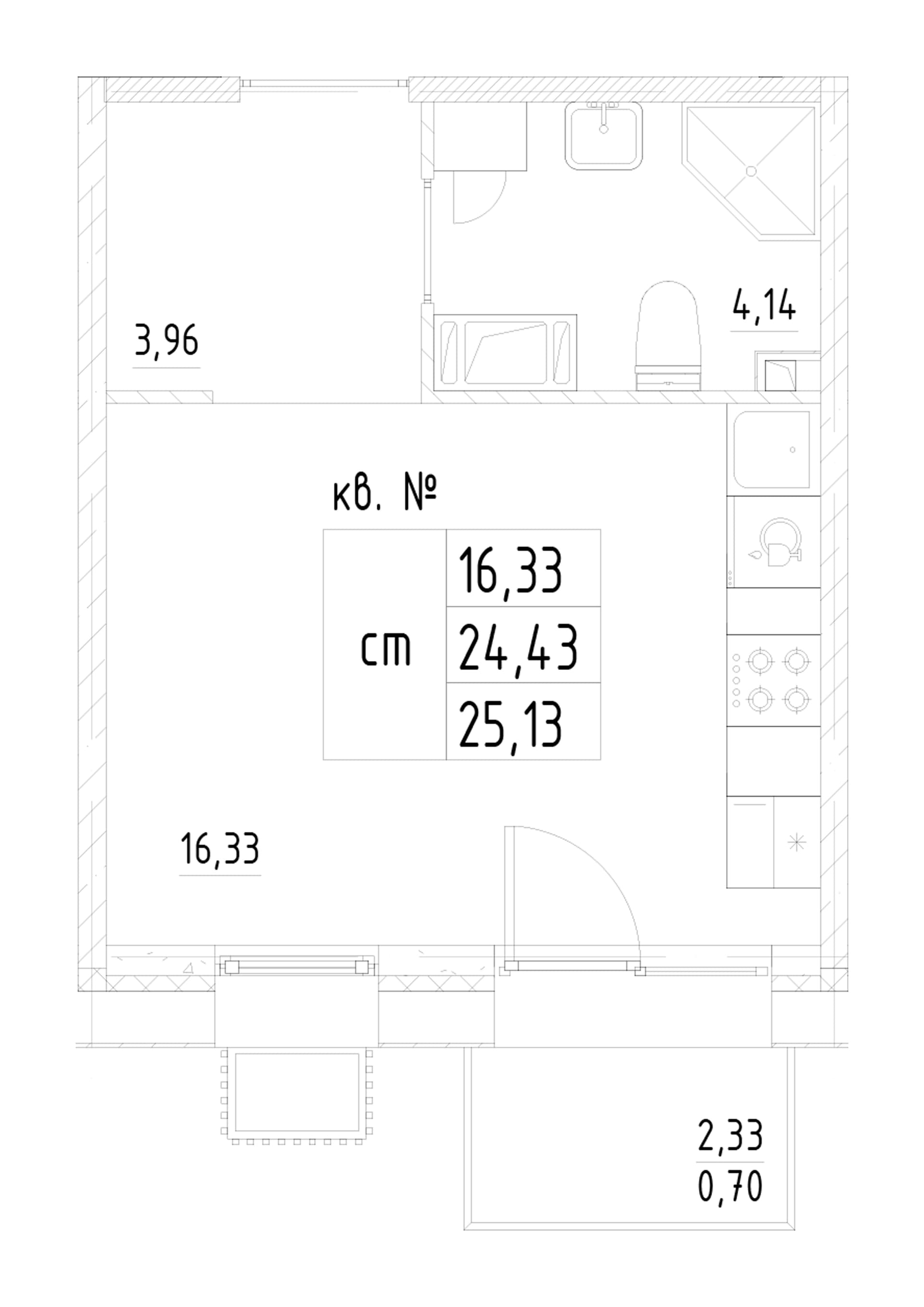 Планировка: Студия 24,4 м² в ЖК «Респект»