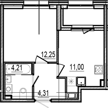 Планировка: 1-комнатная квартира 31,8 м² в ЖК «Оптимист»