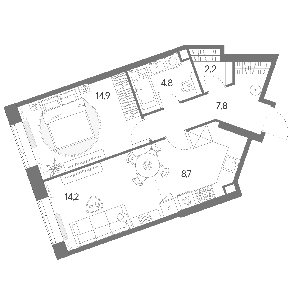 Планировка: Евродвушка 52,6 м² в ЖК «Родина Переделкино»