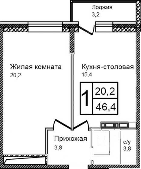 Планировка: Евродвушка 43,2 м² в ЖК «Троицкий»