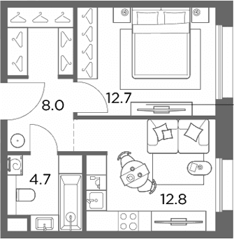 Планировка: 1-комнатная квартира 38,2 м² в ЖК «Станиславский»