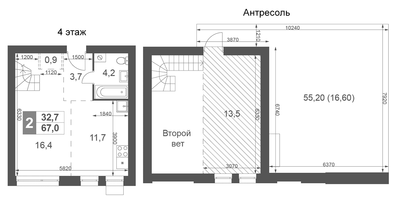 Планировка: Евродвушка 50,4 м² в ЖК «Дубровицы Клаб»
