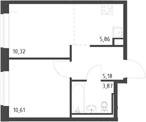 Планировка: Евродвушка 35,8 м² в ЖК «Живи! В Рыбацком»