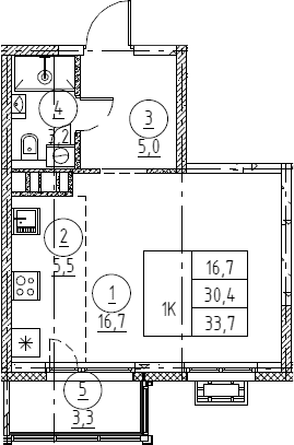 Планировка: Студия 30,8 м² в ЖК «Крылов»