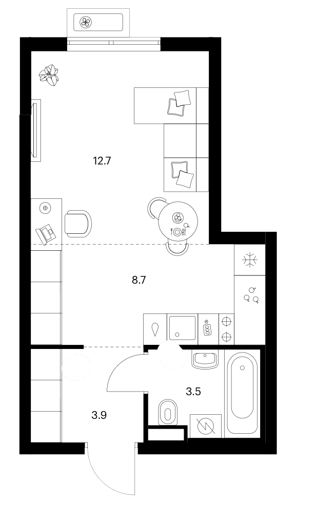 Планировка: Студия 28,8 м² в ЖК «Ярославский»