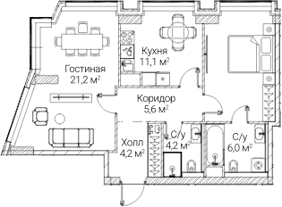 Планировка: 2-комнатная квартира 67,1 м² в ЖК «СЕЗАР БУДУЩЕЕ»