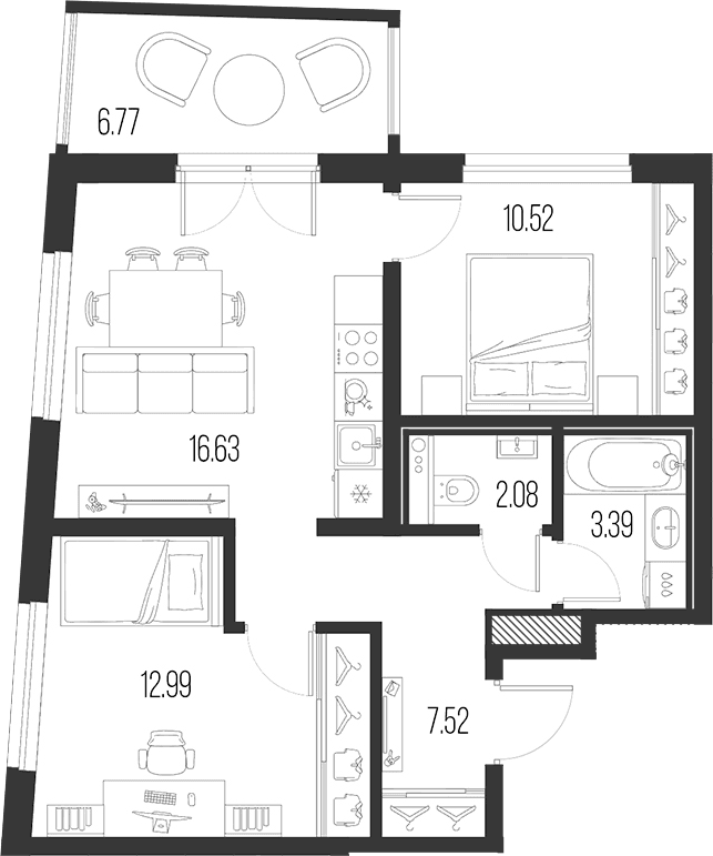 Планировка: Евротрёшка 53,1 м² в ЖК «Новая земля»