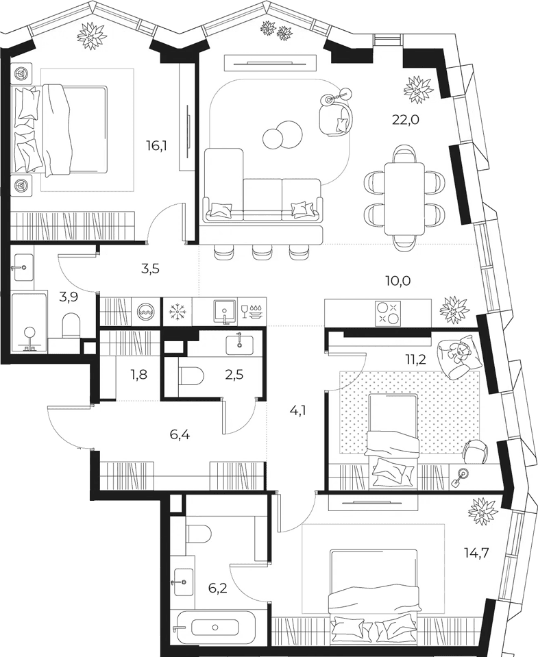 Планировка: Квартира евро-4 102,4 м² в ЖК «МАСТЕРС»