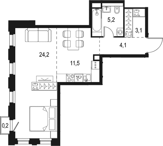 Планировка: Студия 48,1 м² в ЖК «Левел Селигерская»
