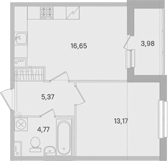 Планировка: Евродвушка 40 м² в ЖК «Ясно.Янино»