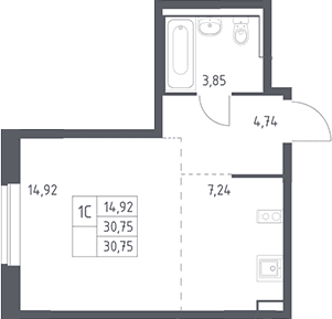 Планировка: Студия 30,8 м² в ЖК «Рублевский квартал»