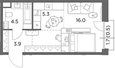 Планировка: Студия 29,7 м² в ЖК «Станиславский»