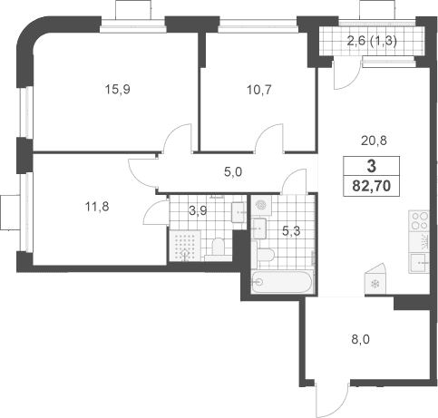 Планировка: Квартира евро-4 81,4 м² в ЖК «Южные сады»