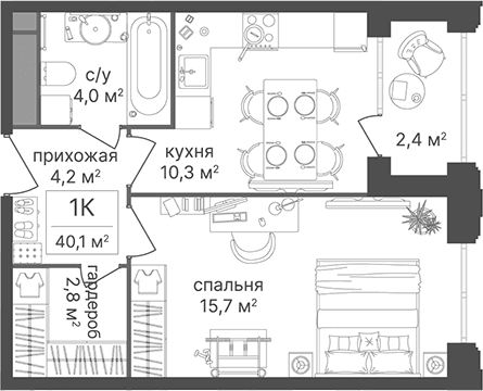 1-комнатная квартира