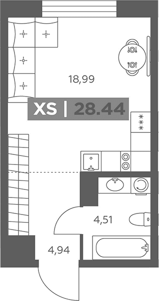 Планировка: Студия 28,4 м² в ЖК «Солар Парк»