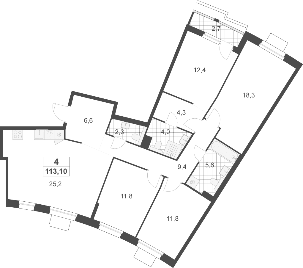 Планировка: Квартира евро-5 111,8 м² в ЖК «Деснаречье»