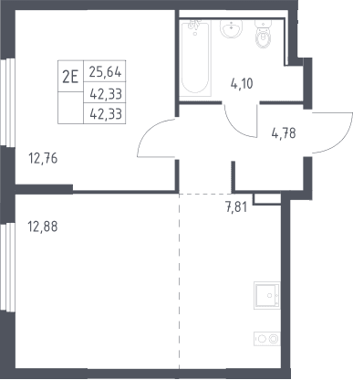 Планировка: Евродвушка 42,3 м² в ЖК «Пригород Лесное»