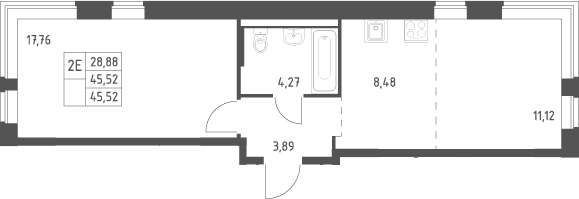 Планировка: Евродвушка 45,5 м² в ЖК «Новое Видное»