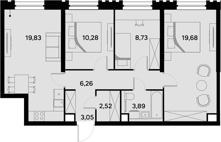 Планировка: Квартира евро-4 74,2 м² в ЖК «УЛЬТИМА Сити»