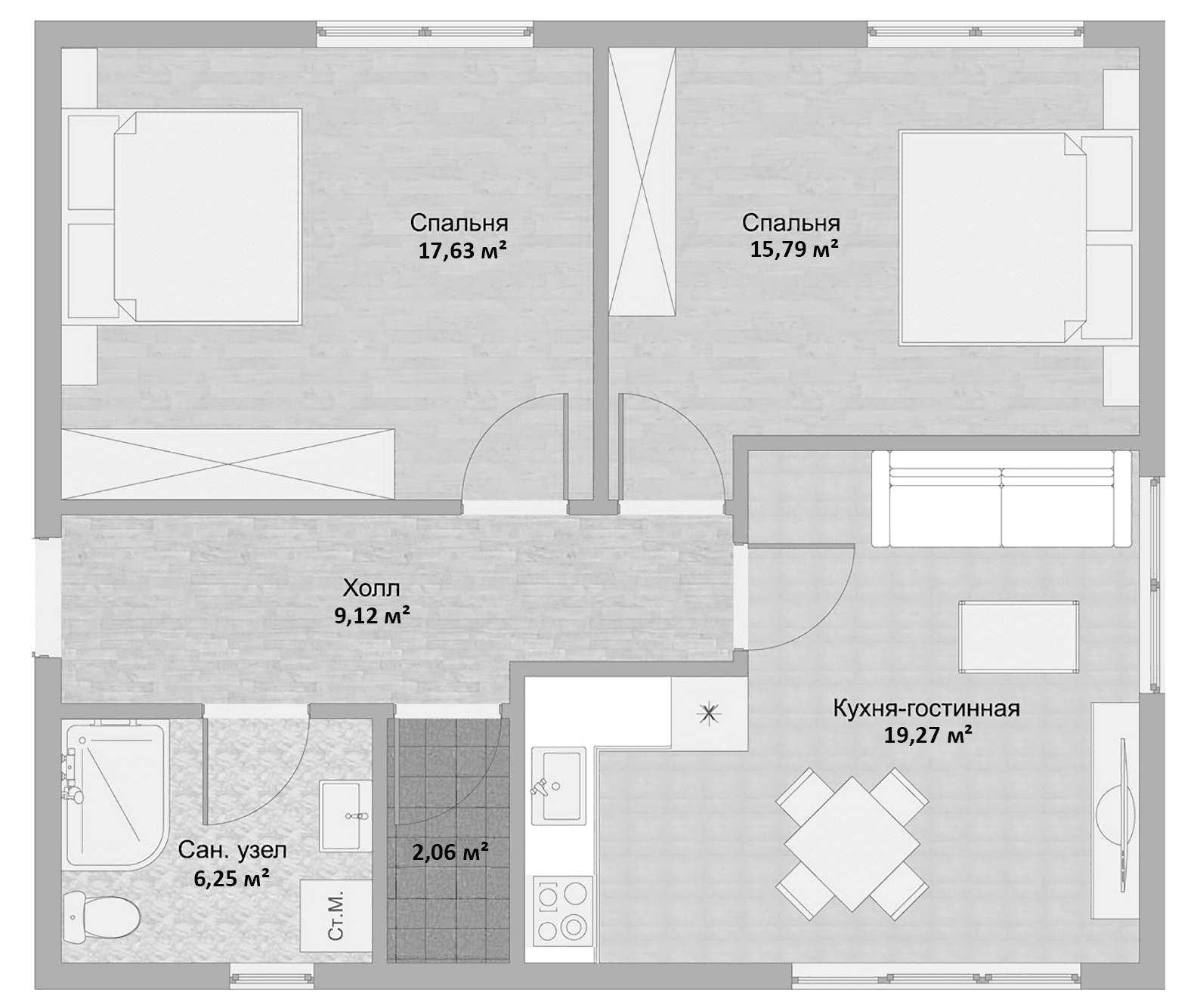 Планировка: Коттедж 70 м² в ЖК «Коттеджный поселок Невелички»