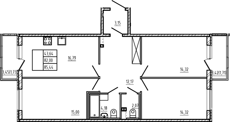 Планировка: Квартира евро-4 82 м² в ЖК «Новая история»
