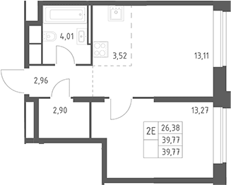 Планировка: Евродвушка 39,8 м² в ЖК «Верейская 41»