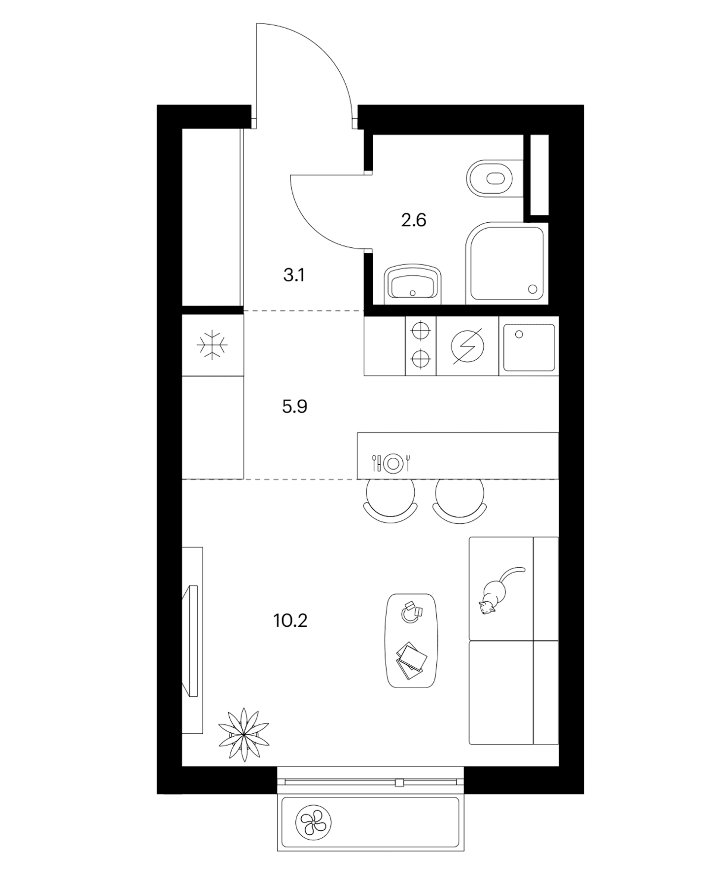 Планировка: Студия 21,8 м² в ЖК «Белая Дача парк»