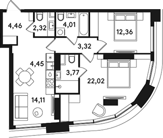 Планировка: Евротрёшка 70,8 м² в ЖК «СОЛОС»